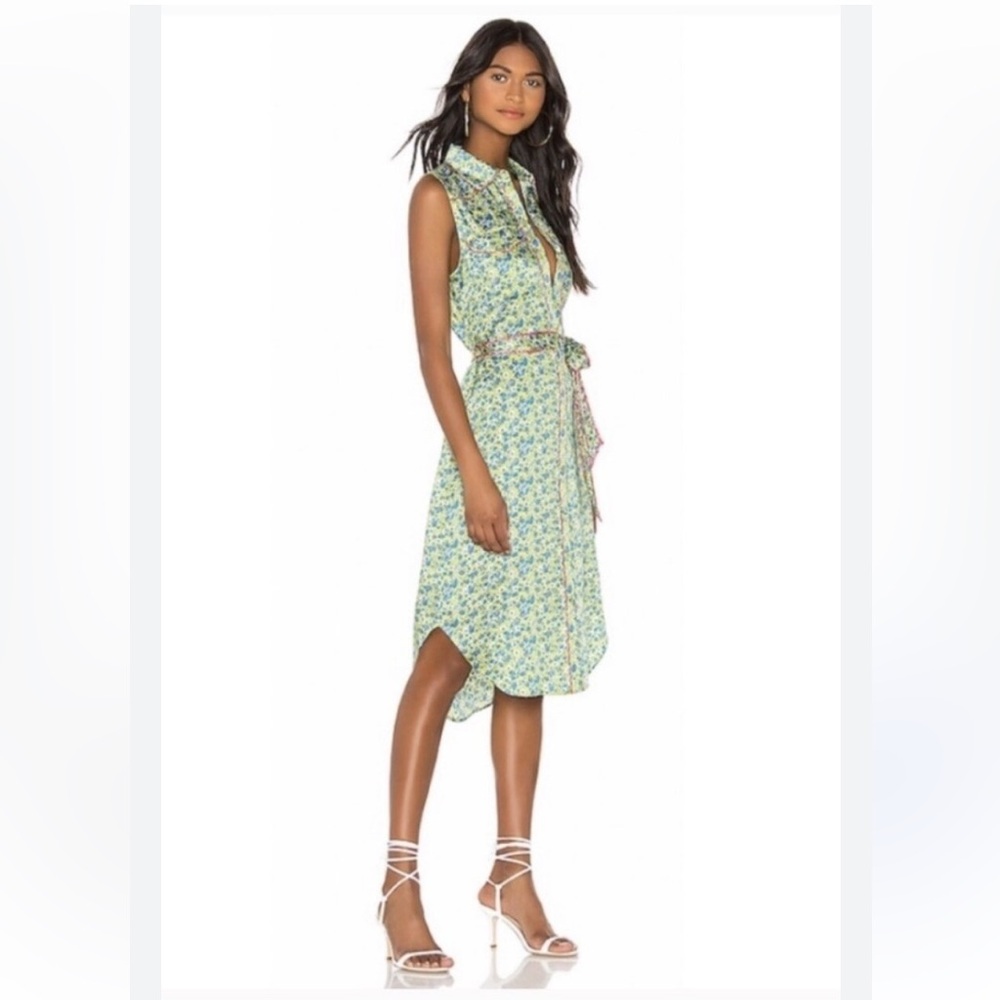 CINQ A SEPT Revolve Hazel Midi Dress Peridot & Multi lime green blue floral - Picture 3 of 7